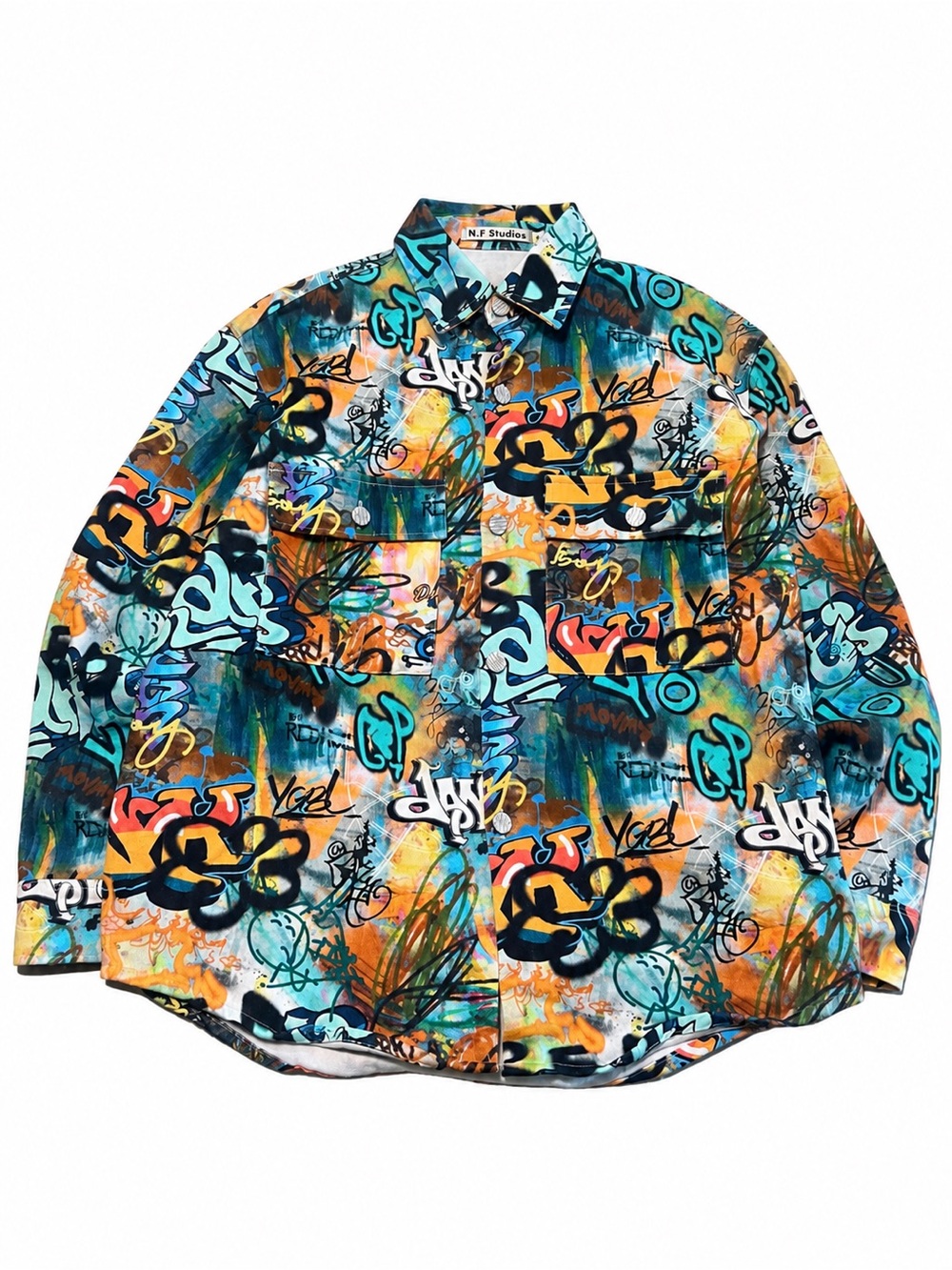 N.F Studios Graffiti All Over Print Utility Overshirt Jacket Y2K